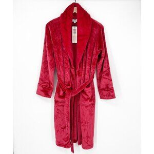 NWT Berskire Home Red Fleece Plush Long Robe Size S Cozy Lounge Warm
